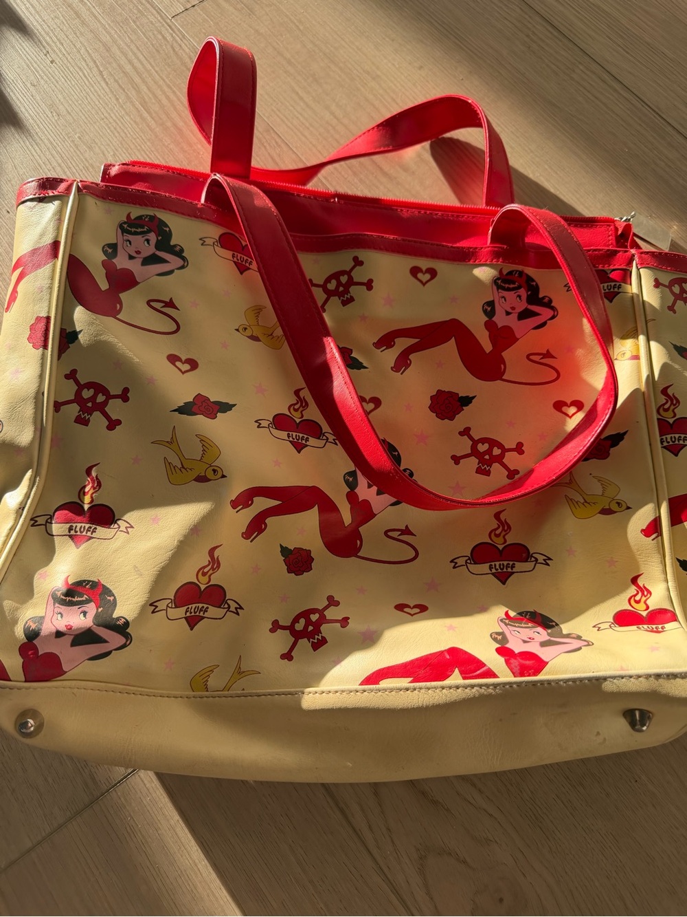 fluff Red and Cream Pinup Devil Print Tote